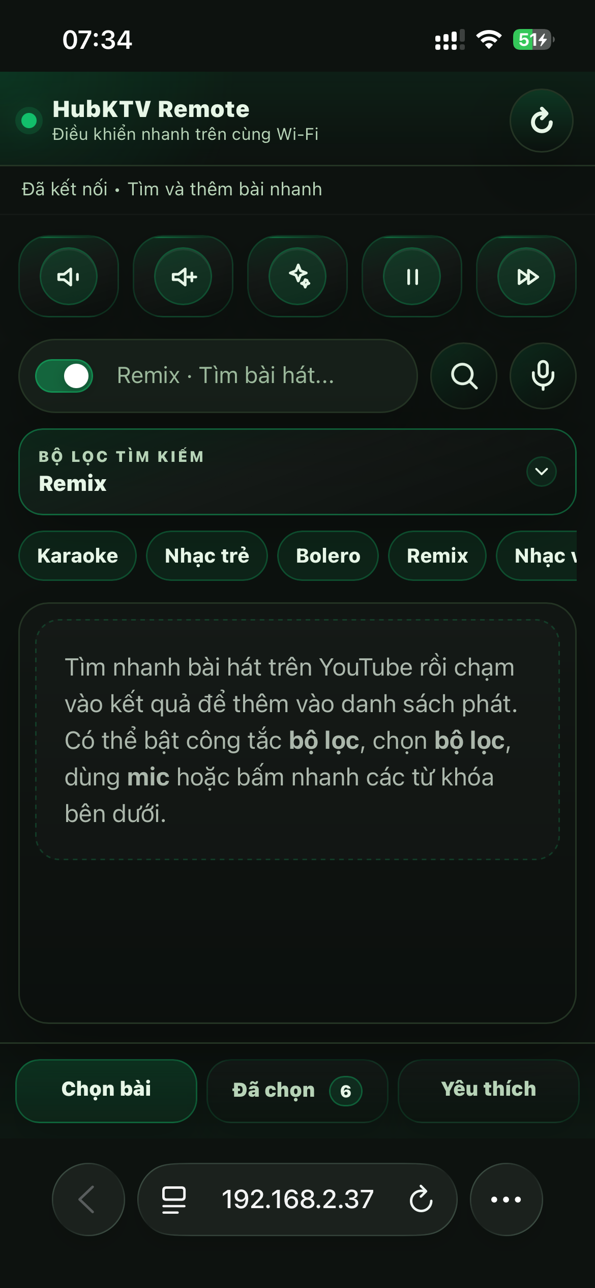 Màn hình thao tác của HubKTV
